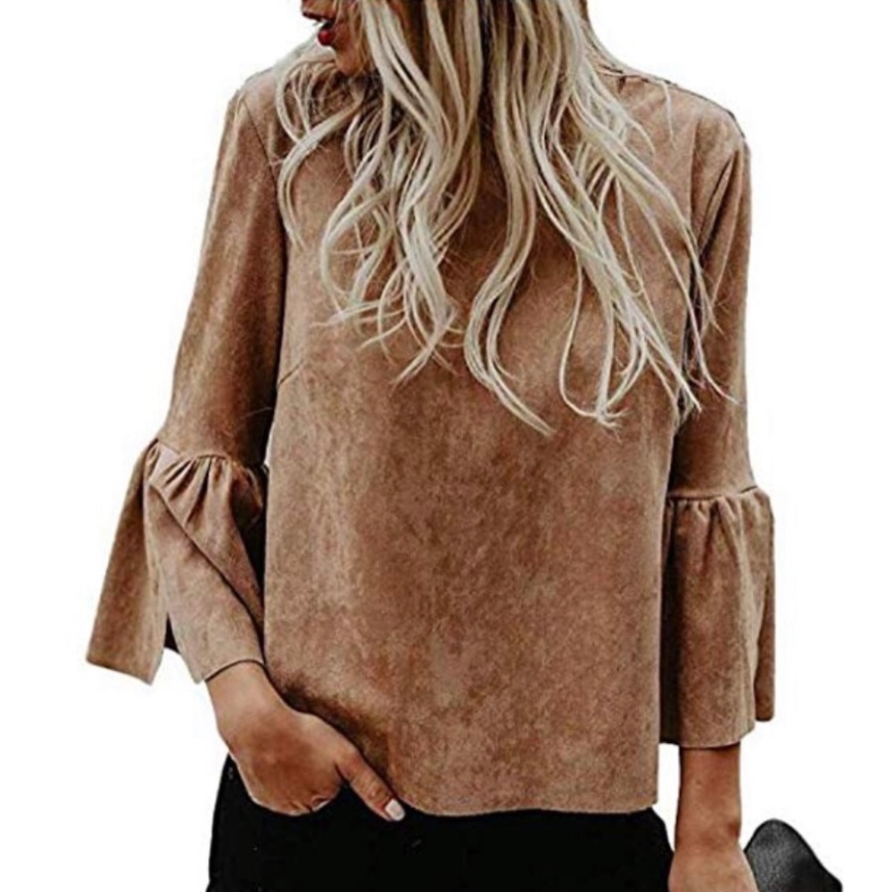 Suede bell sleeve shirt